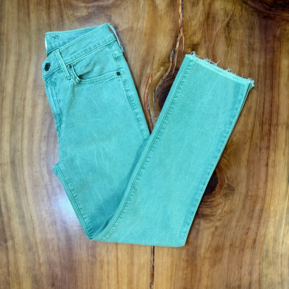 Mother Jeans Womens 25 Green The Rascal Ankle Snippet Stretch Raw hem Denim W1 - Picture 1 of 9